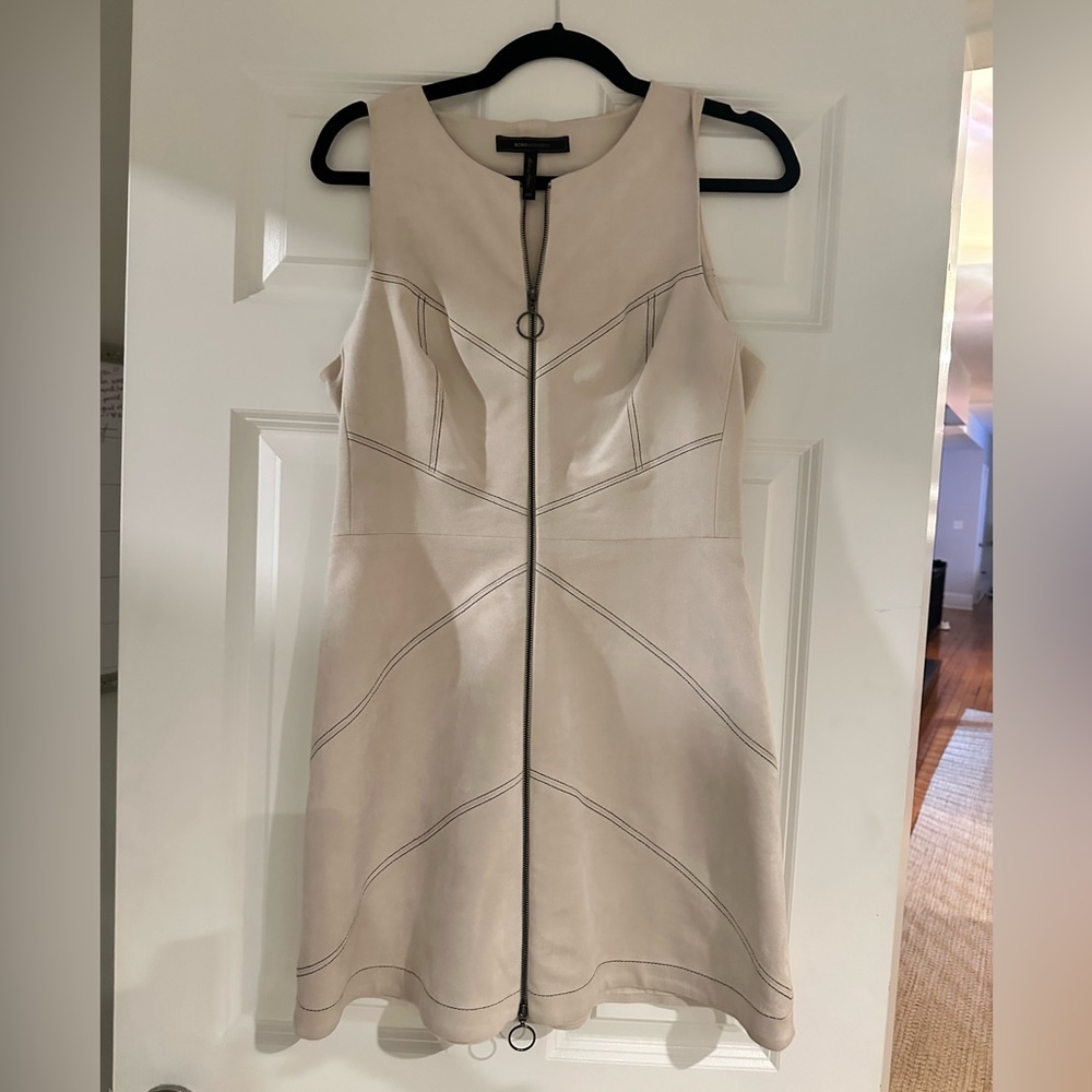 Beige Sleeveless Dress with Zipper